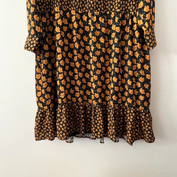 NWT Sam Edelman Black Yellow Floral Long Sleeve Ruffled Hem Maxi Dress sz 1XL - Picture 9 of 13